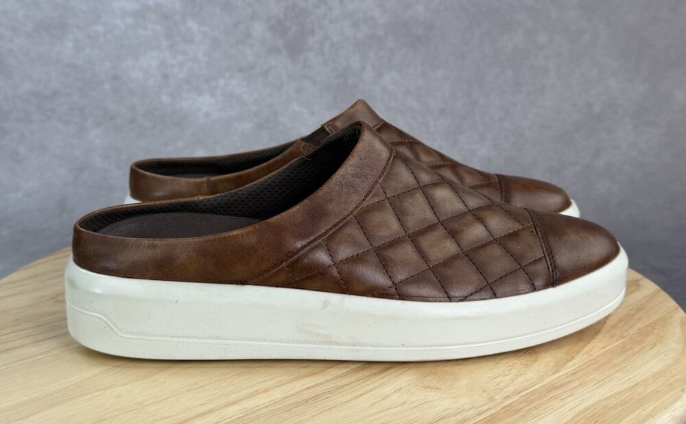 Ecco Soft 9 II Quilted Mule Shoes Womens 9-9.5 Brown Leather Slip On Casual Clog